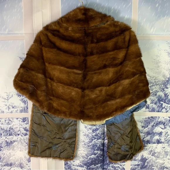 Vintage Gimbal Brothers Brown Fur Caplet Shawl Stole Cape *FLAWED - Picture 8 of 13